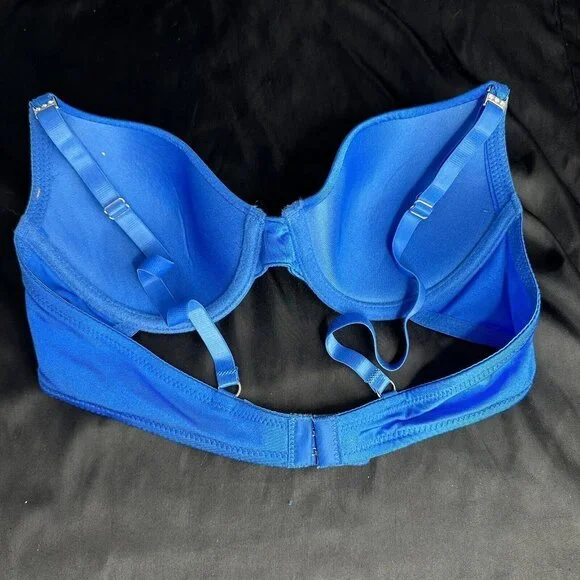 Mopas Intimates Blue Bra Rhinestone Straps Adjustable Straps Underwire - Picture 6 of 9